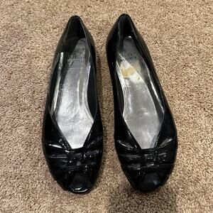 Stuart Weitzman Black Peep Toe Flats